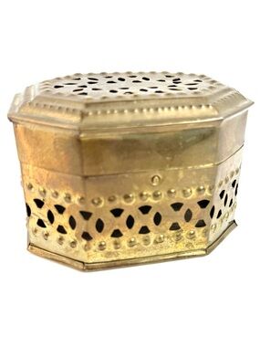 Vintage Handcrafted openwork brass incense box made in India Patina